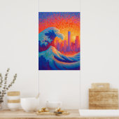 Poster Pointillism Ocean Wave New York Skyline (Cuisine)