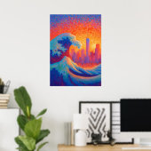 Poster Pointillism Ocean Wave New York Skyline (Bureau à domicile)