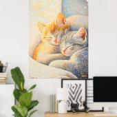 Poster Pointillisme Chatons couchés au soleil - Cosy (Bureau à domicile)