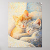 Poster Pointillisme Chatons endormis dans la lumière du s (Devant)