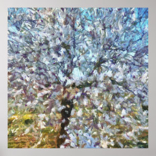 Poster Pointillisme en fleurs d'amandes du printemps
