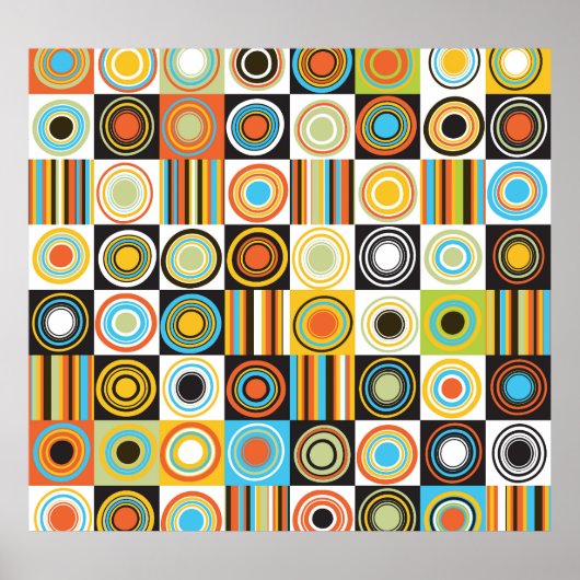 Poster Points colorés, cercles, rayures arrière - plan. (Devant)