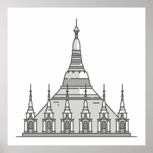 Poster Points de repère du monde de pagoda de Shwedagon