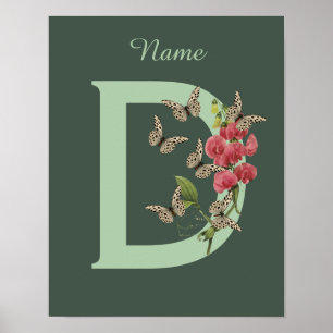 Poster Pois de senteur doux papillons Monogramme Initiale
