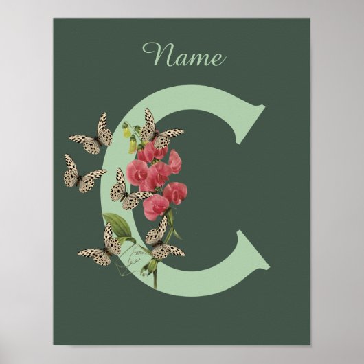 Poster Pois de senteur doux papillons Monogramme Initiale (Devant)
