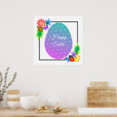 Poster Pois mignon OEuf de Pâques avec couronne fleurie (Cuisine)