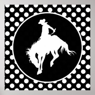 Poster Pois noirs et blancs; Rodeo Cowboy