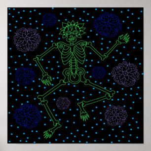 Poster Pois Retro Night Skeleton