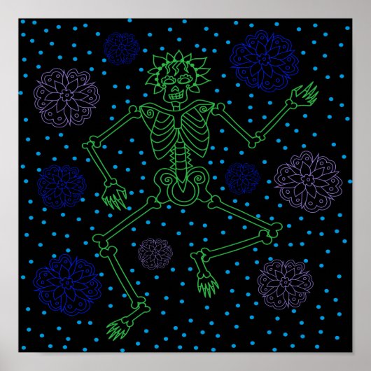 Poster Pois Retro Night Skeleton (Devant)