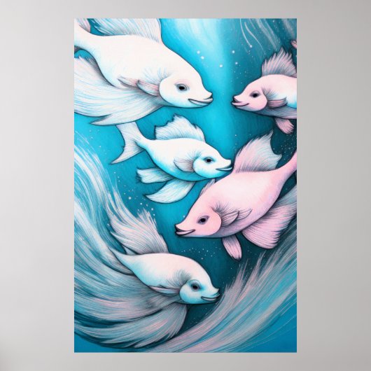 Poster Poisson à calcaire bleu rose VII (Devant)