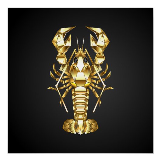 Poster Poisson à langouste polygonale dorée sur noir (Devant)