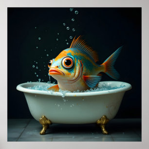 Poster Poisson amusant dans le bain