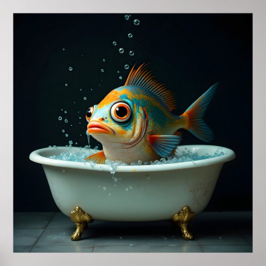 Poster Poisson amusant dans le bain (Devant)