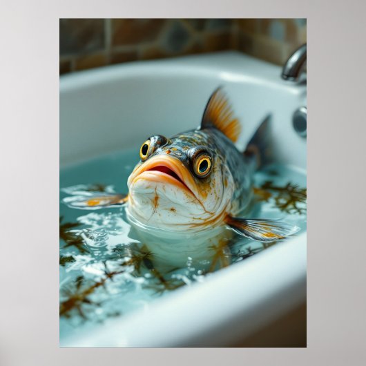 Poster Poisson amusant dans le bain (Devant)