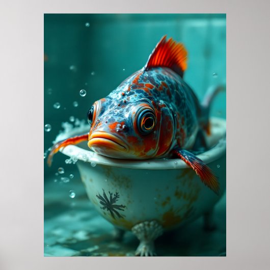 Poster Poisson amusant dans le bain (Devant)