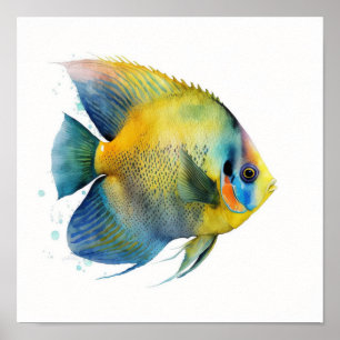 Poster Poisson-ange à fronde jaune dans l'affiche aquarel