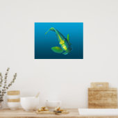 Poster Poisson-ange - Élégance sur dégradé bleu arrière - (Cuisine)