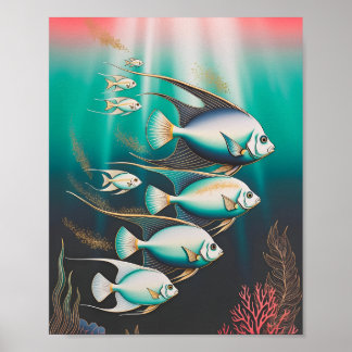 Poster Poisson-ange élégant nageant dans l'océan profond