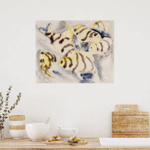 Poster Poisson-ange jaune minimaliste aquarelle vintage