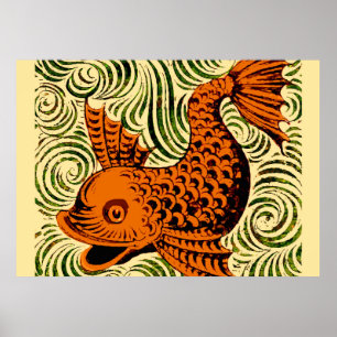 Poster Poisson Antique Carrelage Ancien art