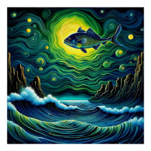 Poster Poisson au clair de lune