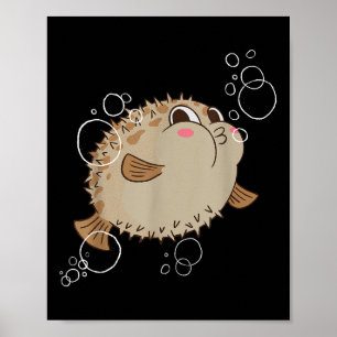 Poster Poisson ballon Poisson porc-épic Bulles