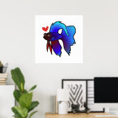 Poster Poisson Betta / Combattant du Siam Amour (Bureau à domicile)
