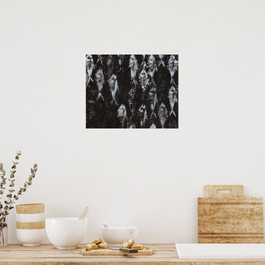 Poster Poisson blanc fossile sur Arrière - plan noir (Cuisine)