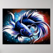 Poster Poisson bleu chinois Dessin pastel (Devant)