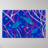 Poster Poisson bleu dans l'algue, Collage de papier d'art (Devant)