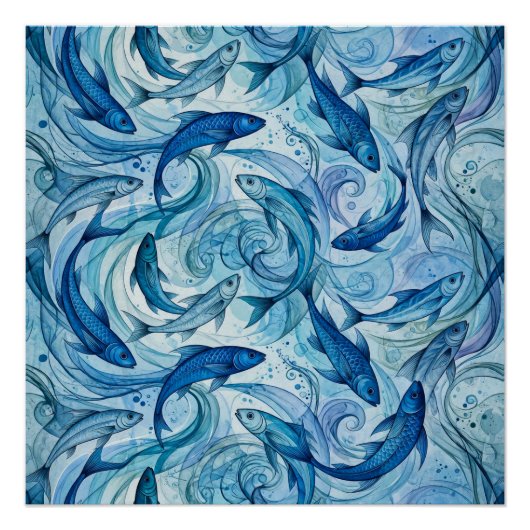 Poster Poisson Bleu Mystique Flowing Harmony (Devant)