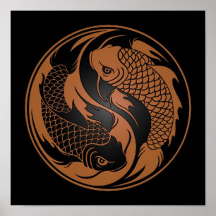 Poster Poisson Brown et noir Yin Yang Koi