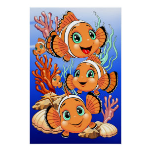 Poster Poisson clown Dessin animé mignon Famille Sous l'e