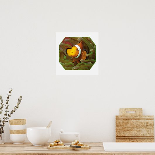 Poster Poisson clown en anémone vert. Conception photogra (Cuisine)