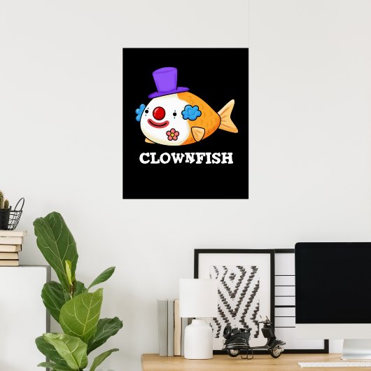 Poster Poisson clown Funky Animal Poisson Pun Dark BG (Bureau à domicile)