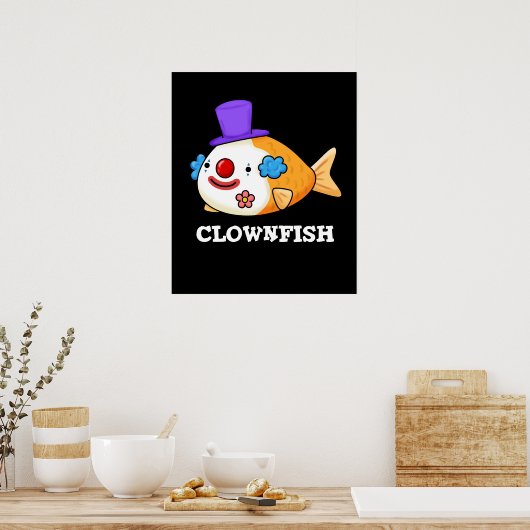 Poster Poisson clown Funky Animal Poisson Pun Dark BG (Cuisine)