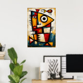 Poster Poisson Cubiste Primitif Mur Géométrique Abstrait (Bureau à domicile)