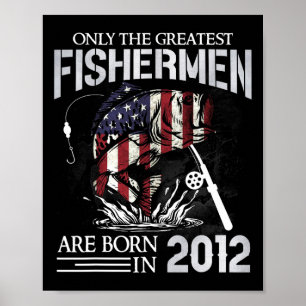 Poster Poisson d'anniversaire 13 ans pêcheurs Drapeau Usa