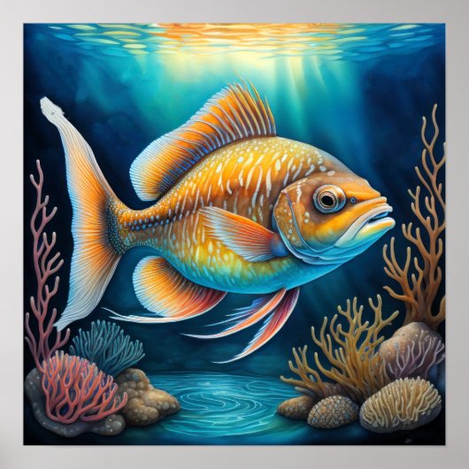 Poster Poisson de calcaire coloré (Devant)