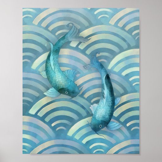 Poster Poisson de carpe bleue Koi (Devant)