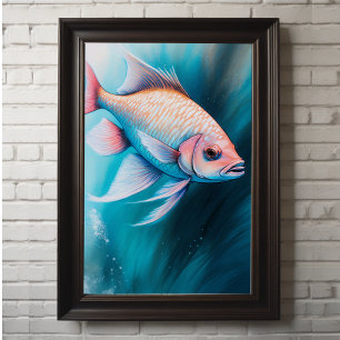 Poster Poisson de dessin de calcaire bleu rose iii