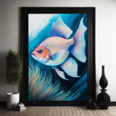 Poster Poisson de dessin de calcaire bleu rose IV