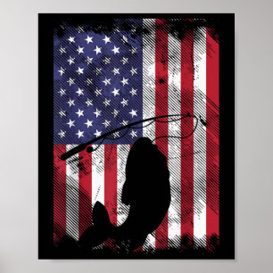 Poster Poisson de drapeau américain pêcheur patriote du 4