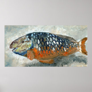 Poster Poisson des Caraïbes orange et bleu