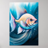 Poster Poisson Dessin de calcaire bleu rose (Devant)