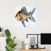 Poster Poisson d'or bleu et orange Shubunkin (Bureau à domicile)