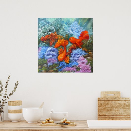 Poster Poisson d'or peinture feng shui aimer symboles (Cuisine)