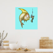Poster Poisson Drôle Et Ver (Cuisine)