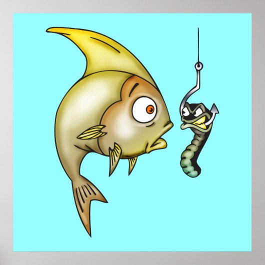 Poster Poisson Drôle Et Ver (Devant)