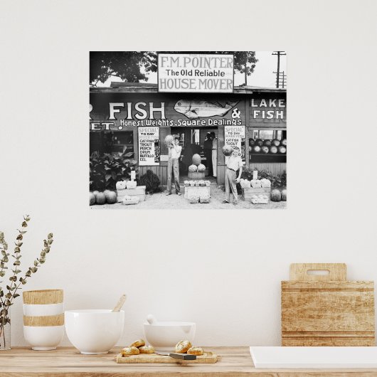 Poster Poisson et fruits : 1936 (Cuisine)